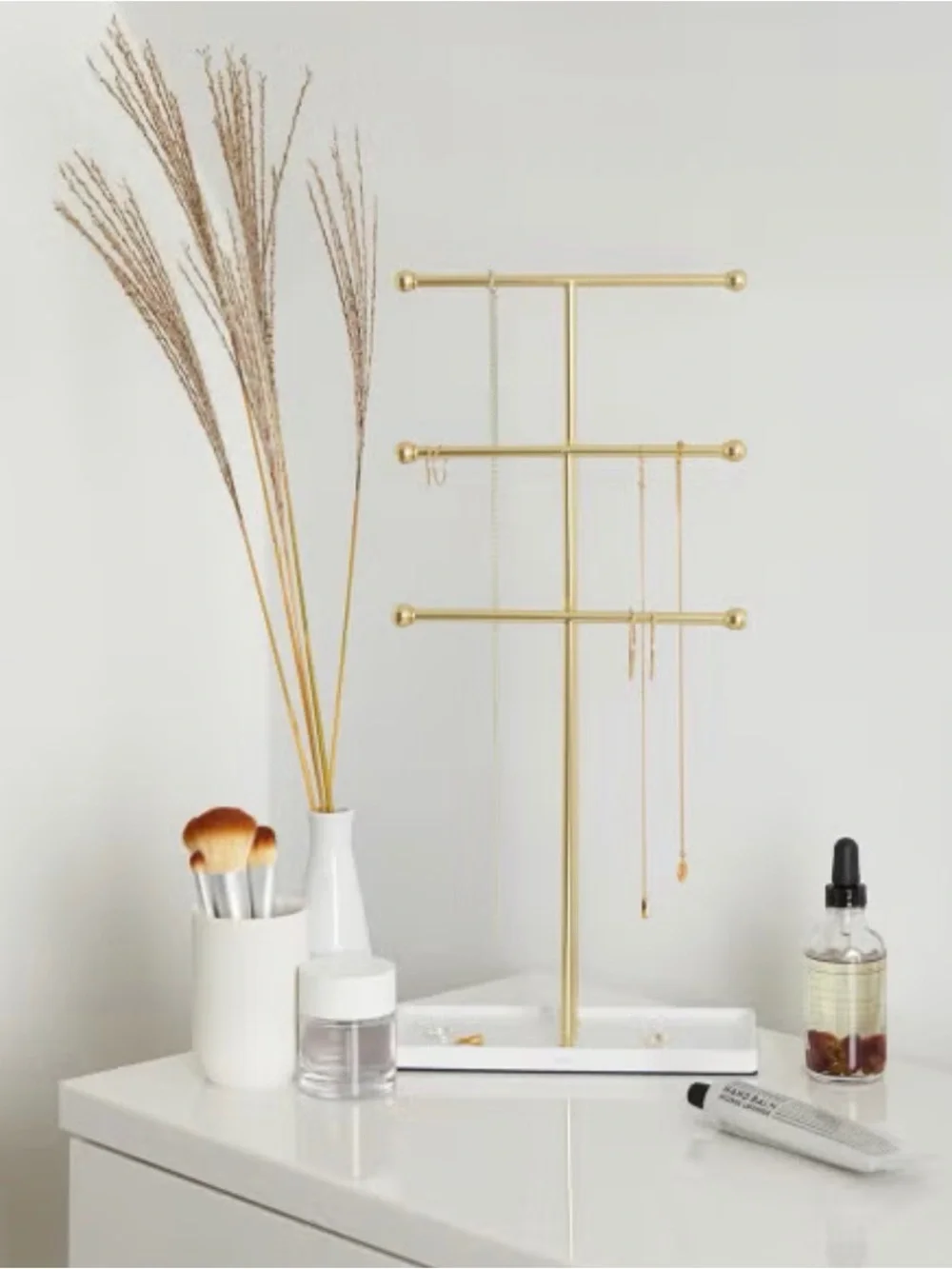 Umbra Gold Jewelry Stand with White Tray Organizer
